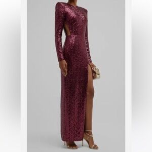 Bronx and Banco Elegant Burgundy Sequin Gown